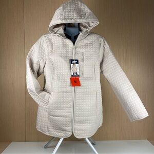 Lands’ End Quilted Hooded Jacket Coat Tan Size M NWT
